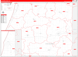 Van Buren County, MI Wall Map Zip Code Red Line Style 2024